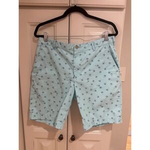 Men's Izod Saltwater Blue Palm Tree Print Shorts Size 32 4 Pocket EUC Flat Front